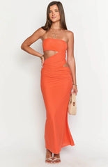Xela Orange Strapless Maxi Dress