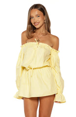 Bode Yellow Bardot Mini Dress