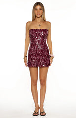 Tether Purple Sequin Strapless Party Mini Dress