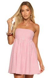 Anderson Red Stripe Strapless Mini Dress