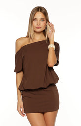 Bisou Brown Off Shoulder Mini dress