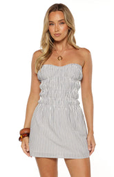 Calvin Blue Stripe Strapless Mini Dress