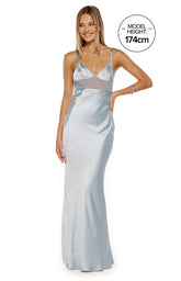 Ava Light Blue Satin Formal Maxi Dress
