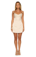 Fran Cream Sequin Contrast Party Mini Dress