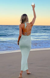 Charlette Green Cowl Neck Maxi Dress