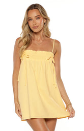 Leone Yellow Shirred Bust Mini Dress