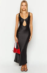 Attina Black Satin Maxi Dress