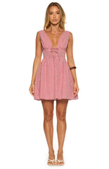 Saffron Red Gingham Tie Mini Dress