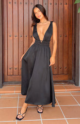 Ophelia Black Satin Maxi Dress