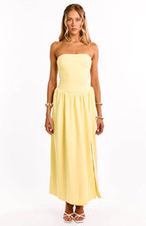 Nate Yellow Strapless Formal Maxi Dress