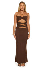 Junipa Chocolate Brown Strapless Cutout Maxi Dress
