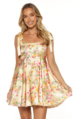 Brilliana Yellow Bloom Mini Dress