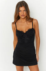 Arabella Black Lace Mesh Mini Dress