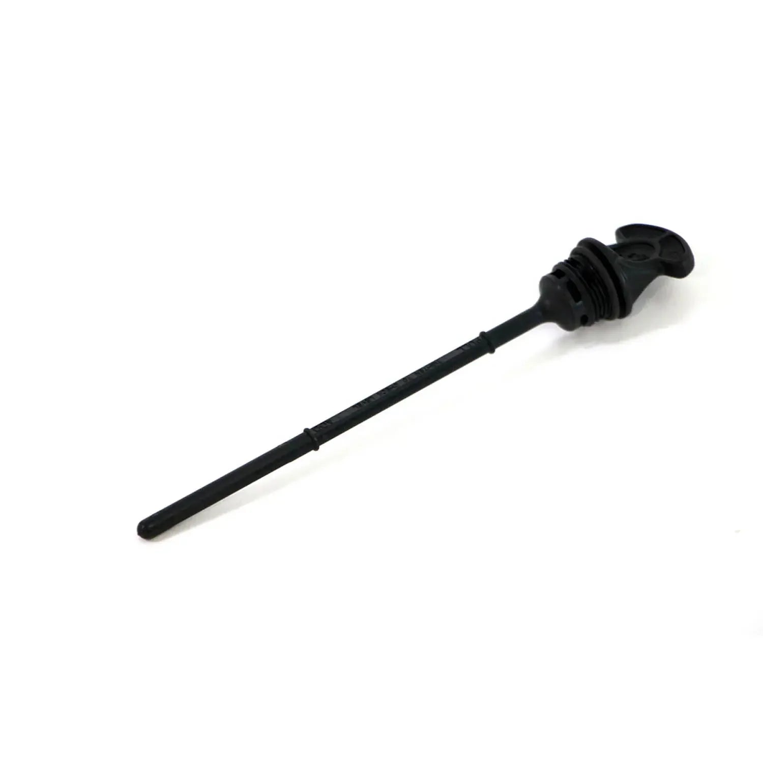 The Oil Dipstick by Polaris is a black plastic automotive dipstick with a long, thin rod and a grooved handle—ideal for those seeking OEM Polaris parts or an Indian motorcycle dipstick.